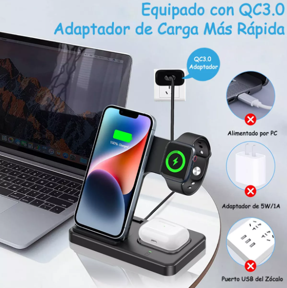 Cargador Inalambrico 3 en 1 para iPhone/iwatch/AirPod